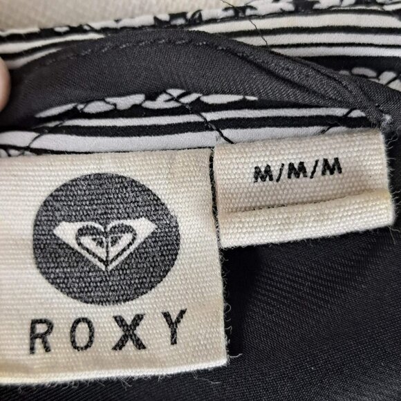 Roxy Size Medium Full Zip Quilted Black & White Patterned Jacket Pink Accents - Picture 10 of 13